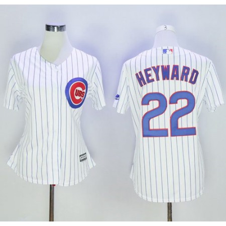 Cubs #22 Jason Heyward White(Blue Strip) Women's Home Stitched MLB Jersey