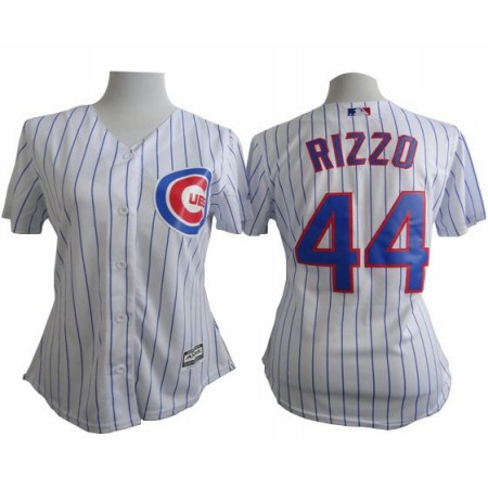 Cubs #44 Anthony Rizzo White(Blue Strip) Women's Fashion Stitched MLB Jersey