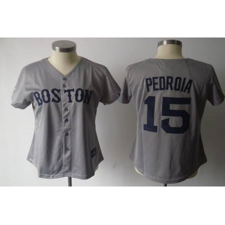 Red Sox #15 Dustin Pedroia Grey Women's Fashion Stitched MLB Jersey