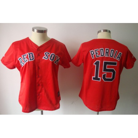 Red Sox #15 Dustin Pedroia Red Women's Fashion Stitched MLB Jersey