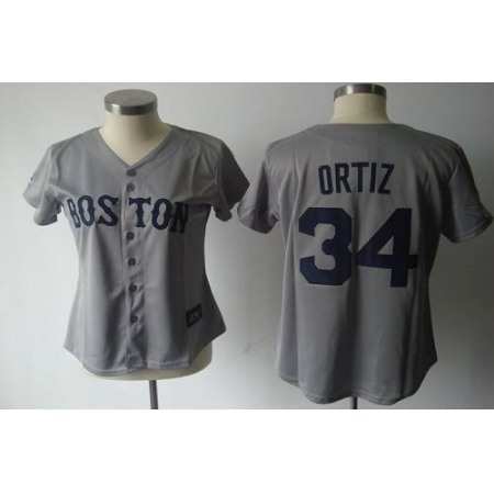 Red Sox #34 David Ortiz Grey Women's Fashion Stitched MLB Jersey