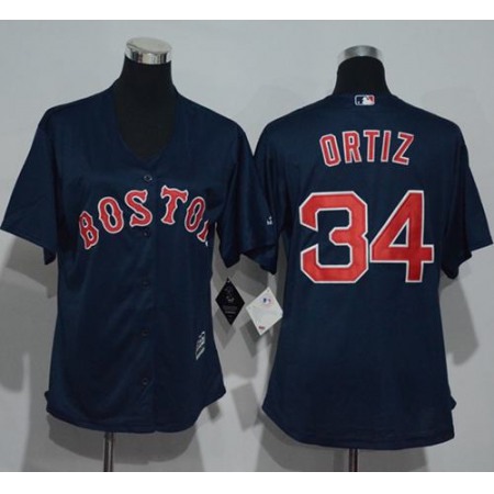 Red Sox #34 David Ortiz Navy Blue Women's Alternate Stitched MLB Jersey