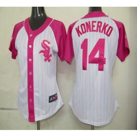 White Sox #14 Paul Konerko White/Pink Women's Splash Fashion Stitched MLB Jersey