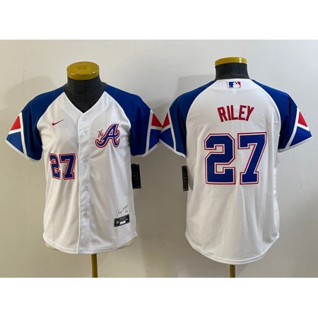 Women's Atlanta Braves #27 Austin Riley White 2023 City Connect With Patch Stitched Baseball Jersey(Run Small)