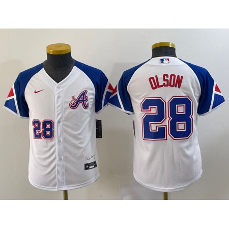 Women's Atlanta Braves #28 Matt Olson White 2023 City Connect With Patch Stitched Baseball Jersey(Run Small)