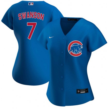 Women's Chicago Cubs #7 Dansby Swanson Royal Stitched Baseball Jersey(Run Small)
