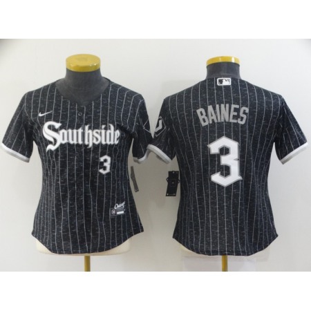 Women's Chicago White Sox #3 Harold Baines 2021 Black Connect city Stitched Jersey(Run Small)