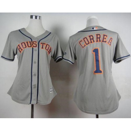 Astros #1 Carlos Correa Grey Road Women's Stitched MLB Jersey