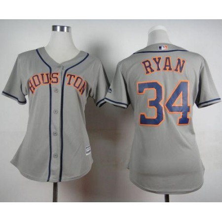 Astros #34 Nolan Ryan Grey Road Women's Stitched MLB Jersey