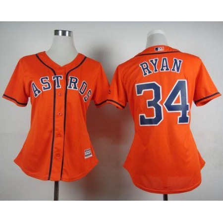 Astros #34 Nolan Ryan Orange Alternate Women's Stitched MLB Jersey