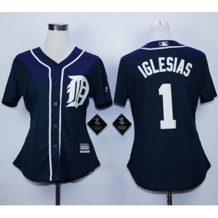 Tigers #1 Jose iglesias Navy Blue Fashion Women's Stitched MLB Jersey