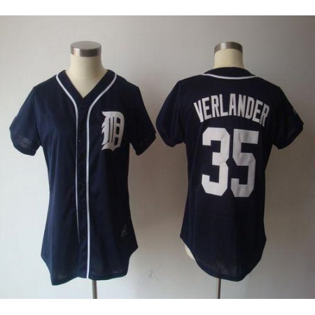 Tigers #35 Justin Verlander Navy Blue Women's Fashion Stitched MLB Jersey