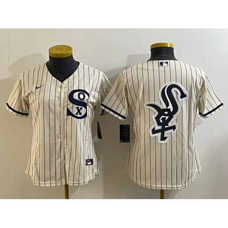 Women's Chicago White Sox Cream Team Big Logo Stitched Jersey(Run Small) 01