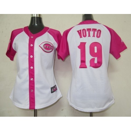 Women's Cincinnati Reds #19 Joey Votto Pink Splash Fashion Stitched MLB Jersey
