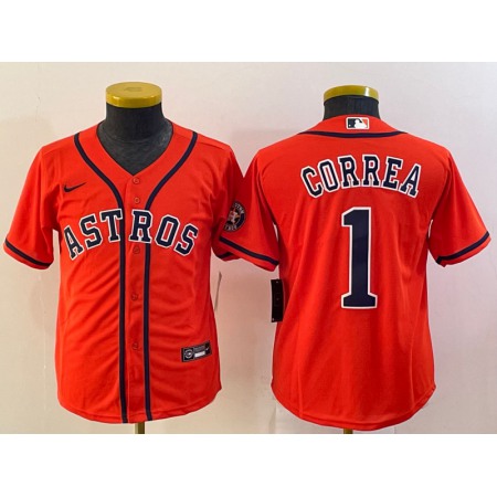 Women's Houston Astros #1 Carlos Correa Orange Cool Base Stitched Jersey(Run Small)