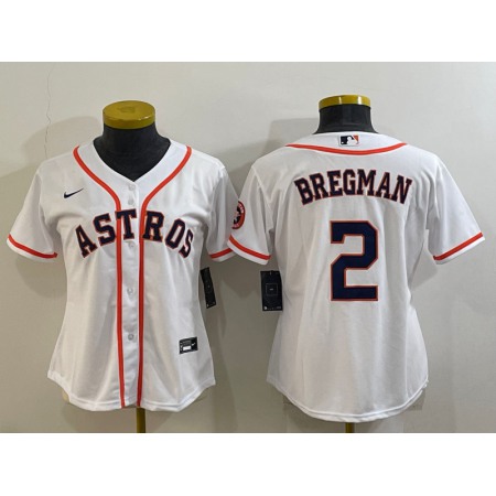 Women's Houston Astros #2 Alex Bregman White With Patch Cool Base Stitched Baseball Jersey(Run Small)