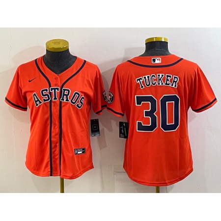 Women's Houston Astros #30 Kyle Tucker Orange With Patch Cool Base Stitched Baseball Jersey(Run Small)
