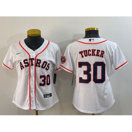 Women's Houston Astros #30 Kyle Tucker White With Patch Cool Base Stitched Baseball Jersey(Run Small)