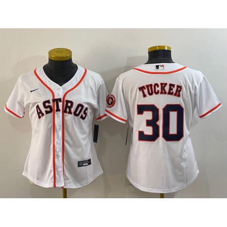 Women's Houston Astros #30 Kyle Tucker White With Patch Cool Base Stitched Baseball Jersey(Run Small)