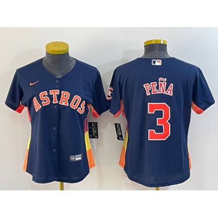 Women's Houston Astros #3 Jeremy Pena Navy With Patch Cool Base Stitched Baseball Jersey(Run Small)