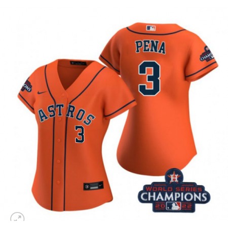 Women's Houston Astros #3 Jeremy Pena Orange 2022 World Series Champions With No. in Front Stitched Baseball Jersey(Run Small)