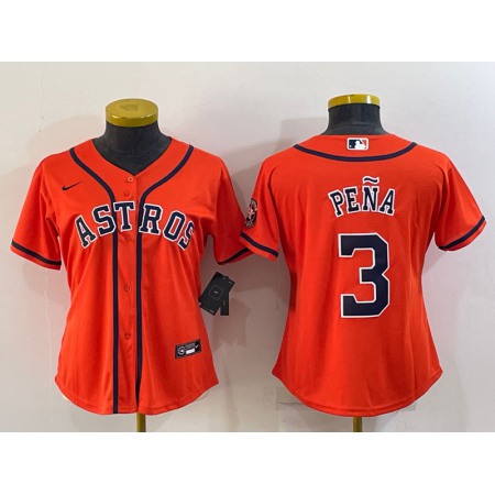 Women's Houston Astros #3 Jeremy Pena Orange With Patch Cool Base Stitched Baseball Jersey(Run Small)