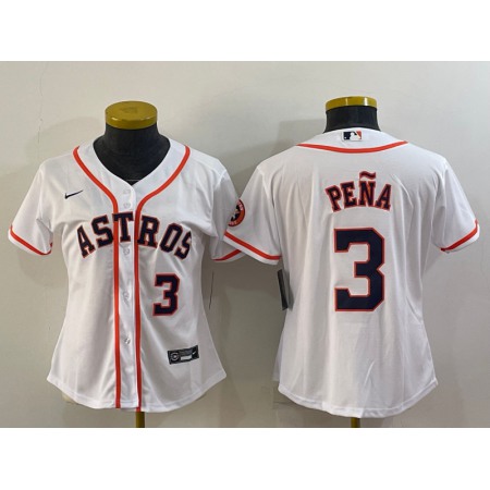 Women's Houston Astros #3 Jeremy Pena White With Patch Cool Base Stitched Baseball Jersey(Run Small)