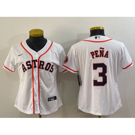 Women's Houston Astros #3 Jeremy Pena White With Patch Cool Base Stitched Baseball Jersey(Run Small)