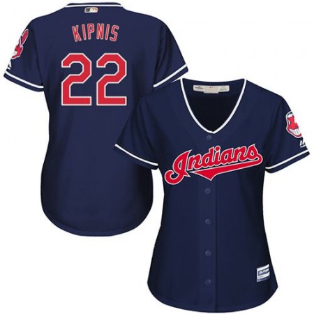 indians #22 Jason Kipnis Navy Blue Women's Alternate Stitched MLB Jersey