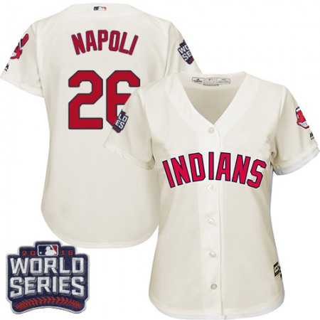 indians #26 Mike Napoli Cream 2016 World Series Bound Women's Alternate Stitched MLB Jersey