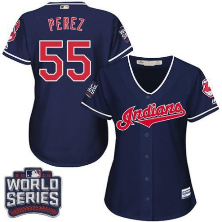 indians #55 Roberto Perez Navy Blue 2016 World Series Bound Women's Alternate Stitched MLB Jersey