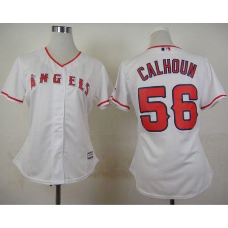 Angels #56 Kole Calhoun White Home Women's Stitched MLB Jersey