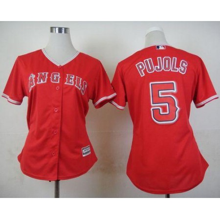 Angels #5 Albert Pujols Red Alternate Women's Stitched MLB Jersey