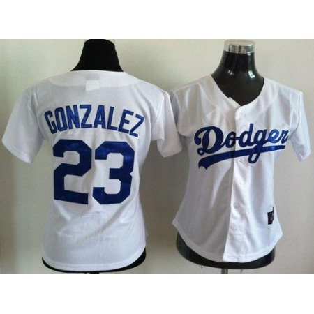 Dodgers #23 Adrian Gonzalez White Women's Fashion Stitched MLB Jersey