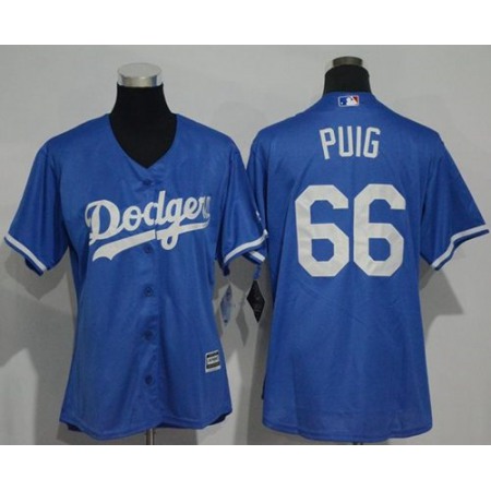 Dodgers #66 Yasiel Puig Blue Alternate Women's Stitched MLB Jersey