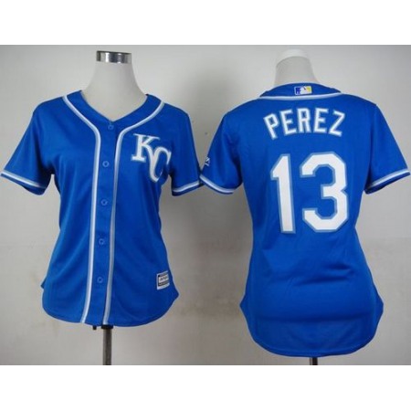 Royals #13 Salvador Perez Blue Alternate 2 Women's Stitched MLB Jersey