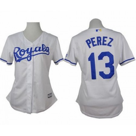 Royals #13 Salvador Perez White Home Women's Stitched MLB Jersey