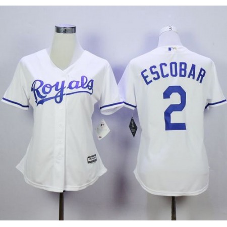 Royals #2 Alcides Escobar White Home Women's Stitched MLB Jersey