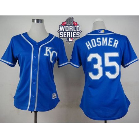 Royals #35 Eric Hosmer Blue Alternate 2 W/2015 World Series Patch Women's Stitched MLB Jersey