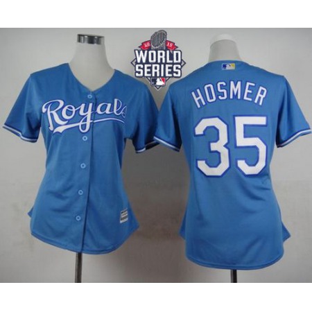 Royals #35 Eric Hosmer Light Blue Alternate 1 W/2015 World Series Patch Women's Stitched MLB Jersey