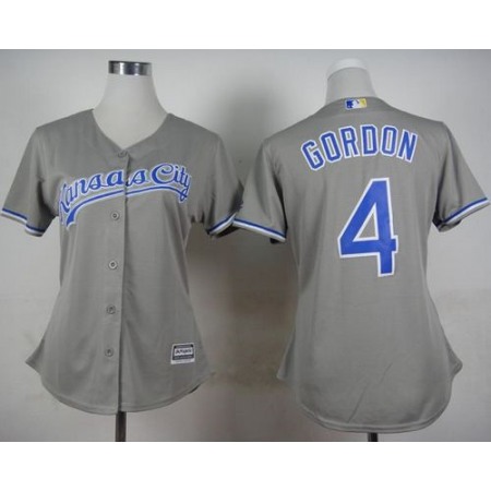 Royals #4 Alex Gordon Grey Road Women's Stitched MLB Jersey