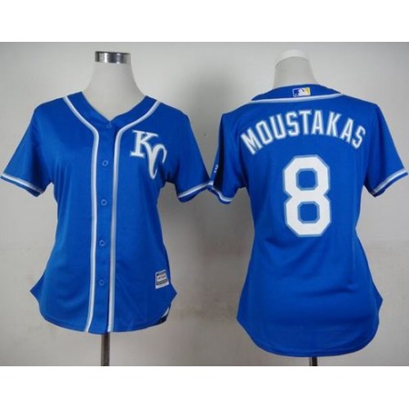 Royals #8 Mike Moustakas Blue Alternate 2 Women's Stitched MLB Jersey