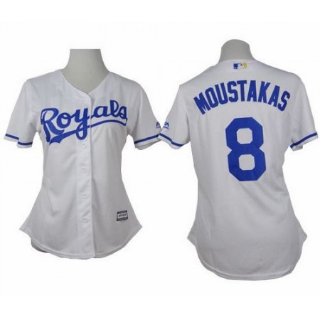 Royals #8 Mike Moustakas White Home Women's Stitched MLB Jersey