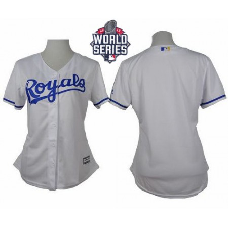 Royals Blank White Home W/2015 World Series Patch Women's Stitched MLB Jersey