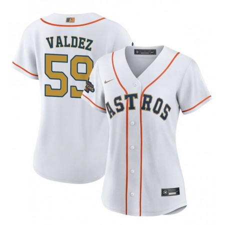 Women's Houston Astros #59 Framber Valdez White/Gold Stitched Baseball Jersey(Run Small)