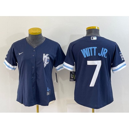 Women's Kansas City Royals #7 Bobby Witt Jr. 2022 Navy City Connect Cool Base Stitched Jersey(Run Small)