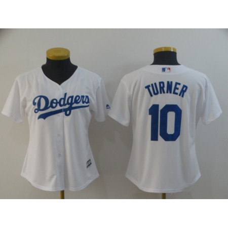 Women's Los Angeles Dodgers #10 Justin Turner White Cool Base Stitched MLB Jersey(Run Small)