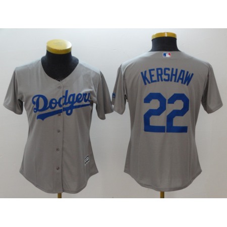 Women's Los Angeles Dodgers #22 Clayton Kershaw Gray Cool Base Stitched MLB Jersey