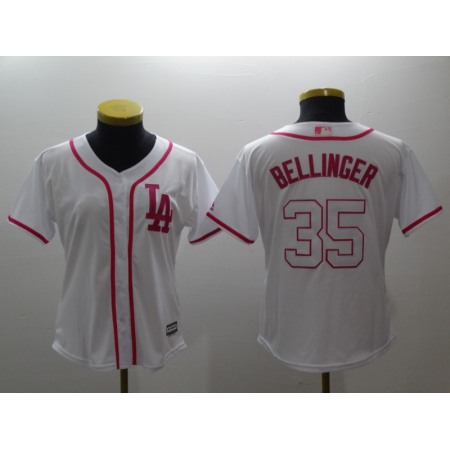 Women's Los Angeles Dodgers #35 Cody Bellinger White Pink Cool Base Stitched MLB Jersey