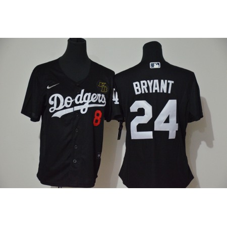 Women's Los Angeles Dodgers Front #8 Back #24 Kobe Bryant Black With KB Patch Cool Base Stitched Jersey(Run Small)
